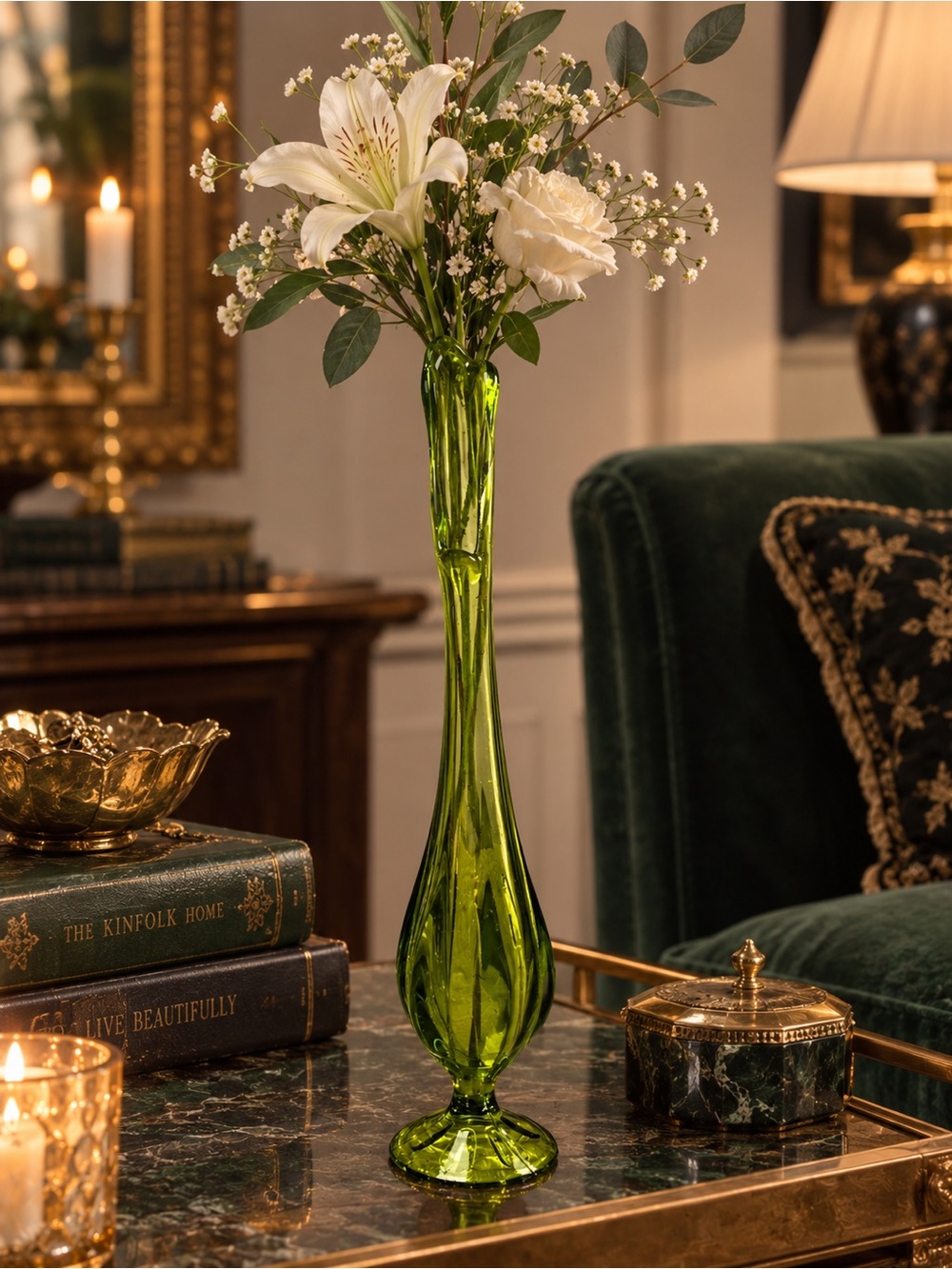 Viking Vintage Epic 6-Petal Avocado Green 12” Swung Bud Vase Mid-Century Mod